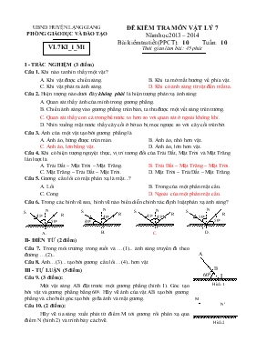 Đề kiểm tra môn vật lý 7 năm học 2013  2014 tuần 10 thơi gian lam bai 45 phut